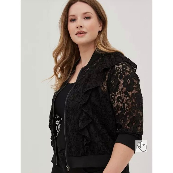 torrid Jackets & Blazers - Torrid Black Lace Ruffle Bomber Jacket Size 18/20 Full Zip Whimsygoth NEW
